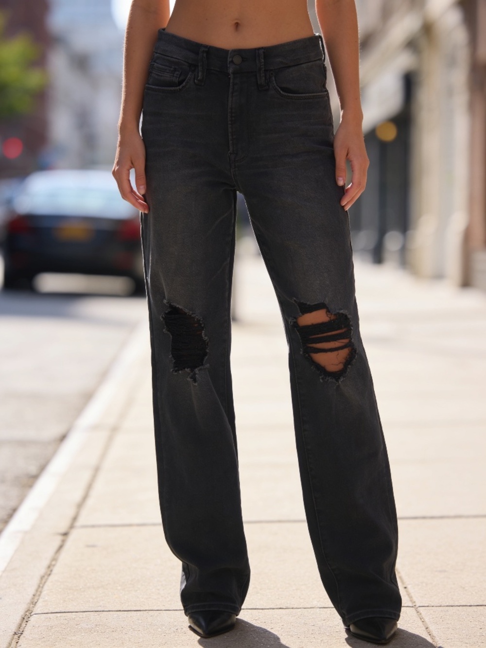 NWT Good America Good Waist Black Distressed Jeans Size 6/12